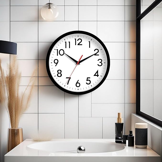 12 Inch Wall Clock Silent Non-Ticking Battery Operated Analog Clock Decorative for Office Kitchen Outdoor Living Room Classroom Bedroom Bathroom School(Black)-CasaMuseHome