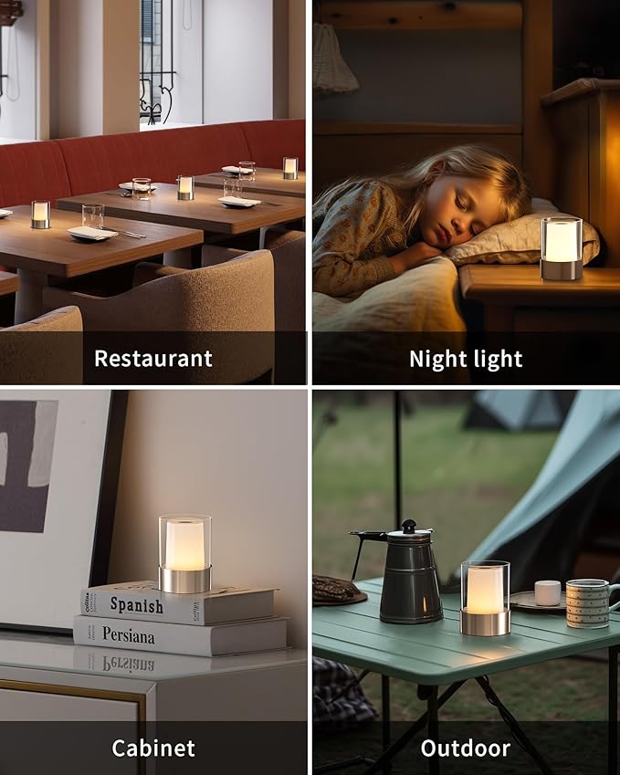 4" Mini Dining Table Light 2 Pack for Buffet Restaurant, Outdoor Waterproof Lamps for Bathroom Camping, Rechargeable Cordless Table Lamp for Bar, Touch Warm Night Light for Nursery Baby (Gold)-CasaMuseHome