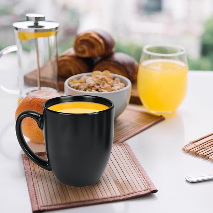 16 OZ Black Stoneware Mugs Set of 6, Large Ceramic Coffee Cups with Handle, Porcelain Mugs for Latte, Milk, Tea and Juice-CasaMuseHome