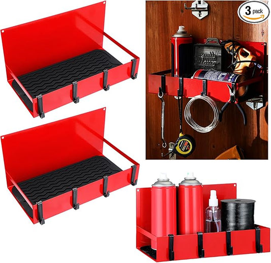 3 Pack Magnetic Garage Organizer Spice Rack for Refrigerator - 20 lb Capacity Shelf Hanging Heavy Duty Fridge Side for Organize Garage Tools, Red-CasaMuseHome
