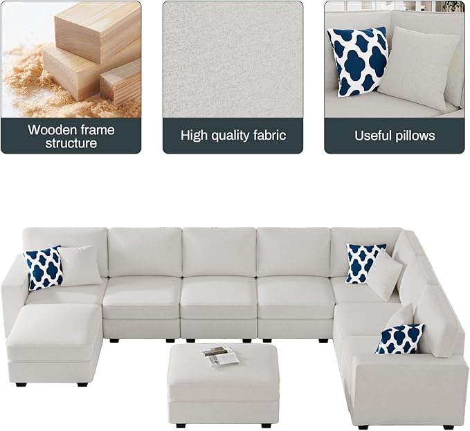L Lengend Vansen Modular Sectional Sofa U Shaped Couch with Ottoman Modern Reversible Corner Sectional Couch for Living Room (Cream, U Shaped Sofa-5)-CasaMuseHome