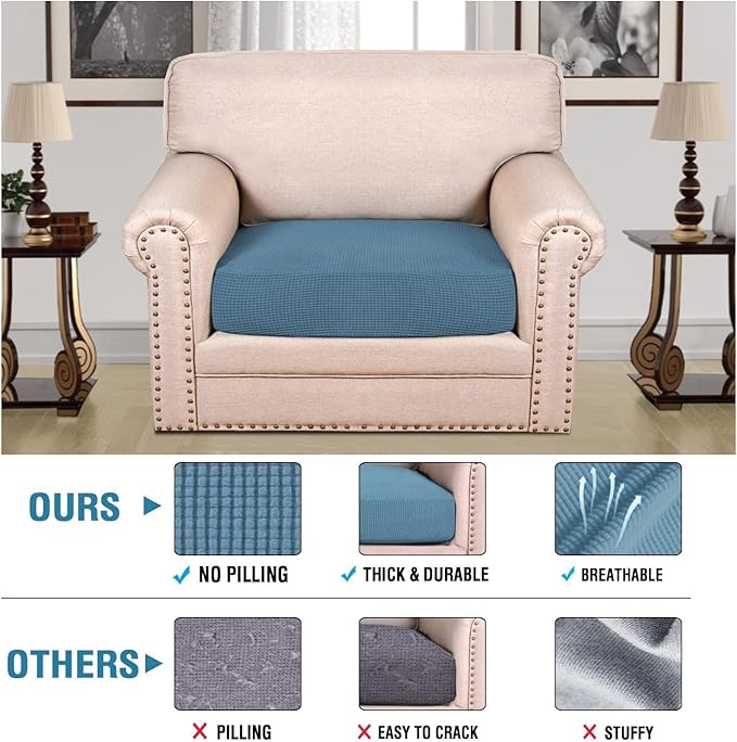 H.VERSAILTEX Super Stretch Individual Seat Cushion Covers Sofa Covers Couch Cushion Covers Slipcover Sets Thick Jacquard Textured Twill Fabric (1 Piece Chair Cushion Cover, Dusty Blue)-CasaMuseHome