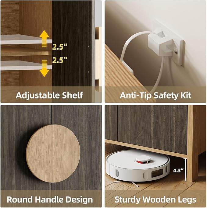65 Inch TV Stand, Mid Century Modern Entertainment Center with Storage Cabinets & Adjustable Shelves, Media Console TV Credenza for Living Room, Dining Room, Hallway, Walnut-CasaMuseHome
