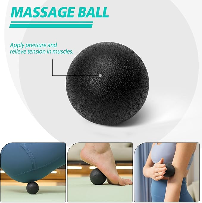 5-in-1 Foam Roller Set, Massage Roller Stick, Massage Ball, Resistance Band for Deep Muscle Massage, Trigger Point Release, Pilates, Yoga (Black-Wave)-CasaMuseHome