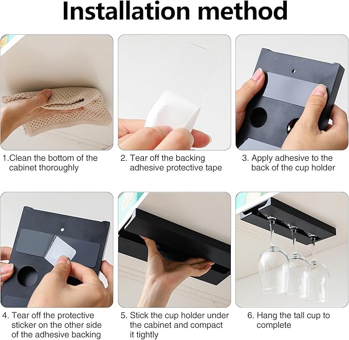 2PC Black Wooden Hanging Wine Glass Rack - Wall Mount Stemware Holder 25.3x11x2 cm - Space Saving Bar Organizer for Kitchen, Dining Room Home Decor (2pc)-CasaMuseHome