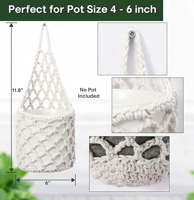 2PK Wall Planters for Indoor Plants, Macrame Plant Hanger | Wall Planter, Plant Hanger, Hanging Planter (2PK, for 6 inch Pot)-CasaMuseHome