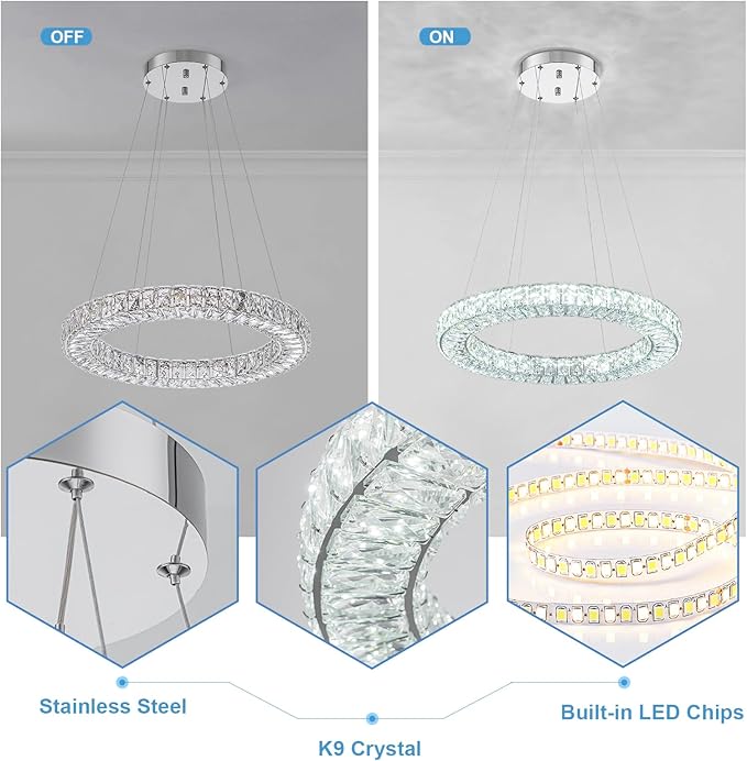22" Chandelier Crystal Chandeliers Ceiling Light Fixture with Remote Control Flush Mount Ceiling Lights for Living Room Dining Room Bedroom(dimmable)-CasaMuseHome