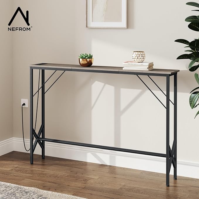 47.2'' Console Table, Skinny Entryway Table with Fast-Charging Station, Narrow Long Sofa Table, Behind Slim Couch Table for Entrance, Hallway, Living Room Decor ST-GY120-1-CasaMuseHome