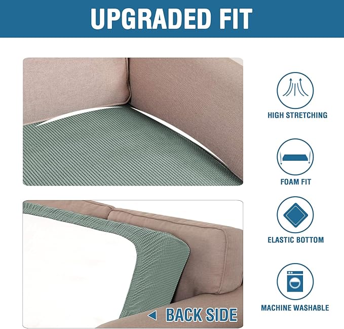 H.VERSAILTEX Super Stretch Individual Seat Cushion Covers Sofa Covers Couch Cushion Covers Slipcover Sets Thick Jacquard Textured Twill Fabric (1 Piece Sofa Cushion Cover, Sage)-CasaMuseHome