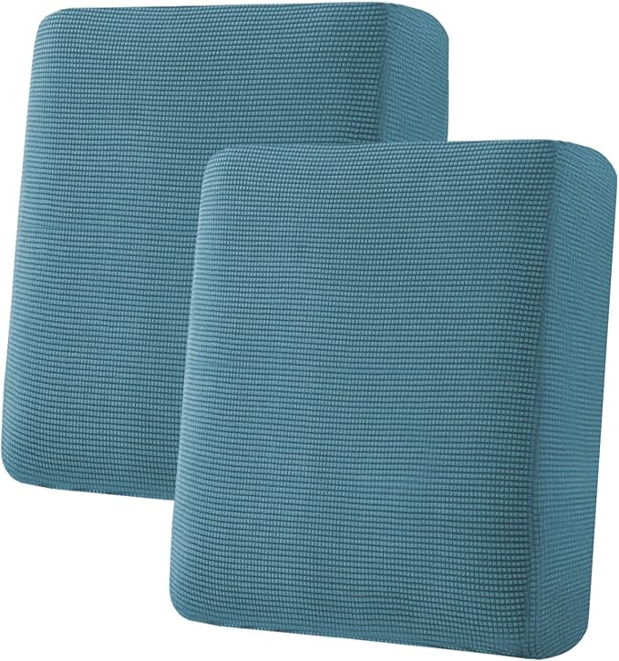 H.VERSAILTEX Super Stretch Individual Seat Cushion Covers Sofa Covers Couch Cushion Covers Slipcover Sets Thick Jacquard Textured Twill Fabric (2 Piece Medium Sofa Cushion Covers, Storm Blue)-CasaMuseHome