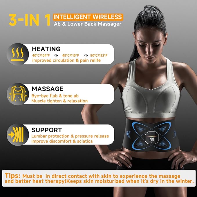 Ab Stimulator Muscle Toner, Abs Stimulator Abdominal Massage Belt with Heat for Belly Fat Burning & Cellulite Melting & Stomach Smooth Firming, Lower Back Massager for Women Men Pain Relief Gifts-CasaMuseHome