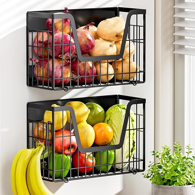 2 Set Magnetic Shelf for Fridge, Potato & Onion Storage Bins, Magnetic Fruit Basket for Refrigerator Pantry Kitchen Counter Laundry, Magnetic Fridge Organizer Spice Snacks Magnet Fridge Shelf-CasaMuseHome