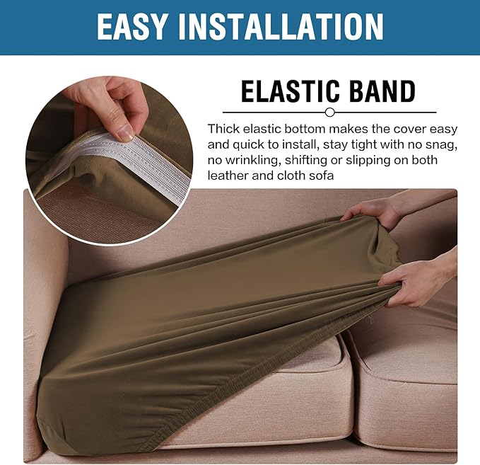 H.VERSAILTEX Velvet Stretch Couch Cushion Cover Plush Cushion Slipcover for Chair Loveseat Sofa Cushion Furniture Protector Seat Cushion Sofa Cover (2 Piece Large Sofa Cushion Covers, Bronze Brown)-CasaMuseHome