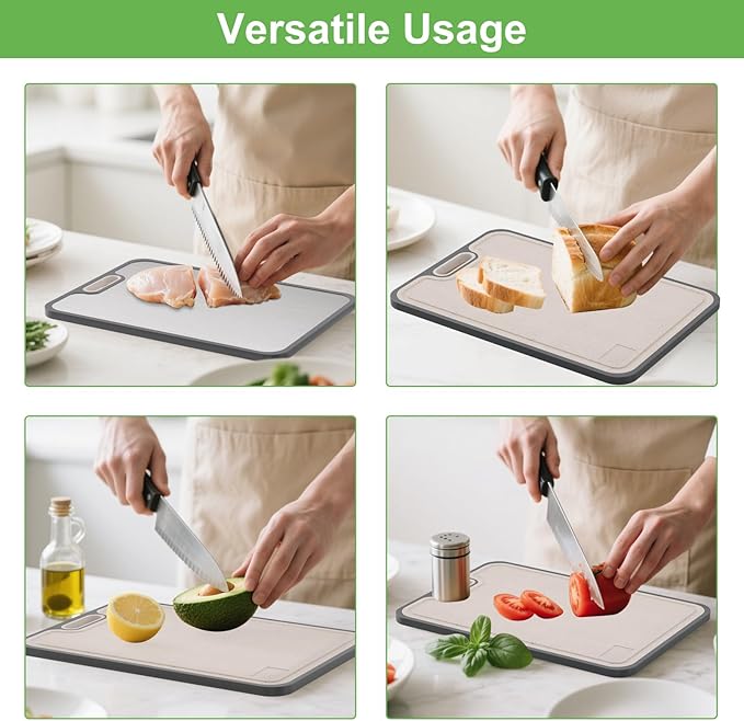 2IN1 Titanium Cutting Boards for Kitchen,Metal Cutting Boards With Pure Titanium and Wheat Straw PP,Double Sided Chopping Board with Juice Groove Dishwasher Safe Easy to Clean Non Toxic 15"X10"-CasaMuseHome