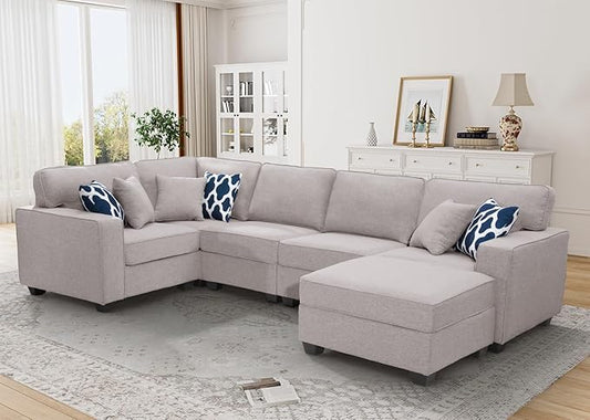 L Lengend Vansen Modular Sectional Sofa U Shaped Couch with Ottoman Modern Reversible Corner Sectional Couch for Living Room (Light Grey, U Shaped Sofa-1)-CasaMuseHome