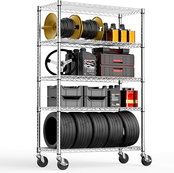 5-Shelf Storage Shelves,Wire Shelving Heavy Duty Metal Storage Shelving Unit Adjustable Garage Shelving Rack Pantry Kitchen (Chrome, 5 Tier,17.7" D x 47.2" W x 76.7" H)-CasaMuseHome