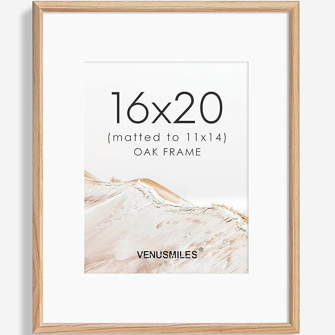 16x20 Picture Frame Natural Solid Oak Photo Frames with 11x14 Removable Mat Wall Hanging Large Handcrafted Frame with HD Plexiglass Wall and Tabletop Display Large Poster Frame-CasaMuseHome