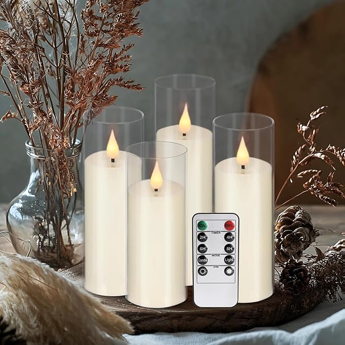 24-Pack Acrylic LED Flameless Pillar Candles with Remote & Timer, Battery Powered - Perfect for Indoor/Outdoor Decor,Wedding,BBQ and Gift - Easily Create a Magical Atmosphere.-CasaMuseHome