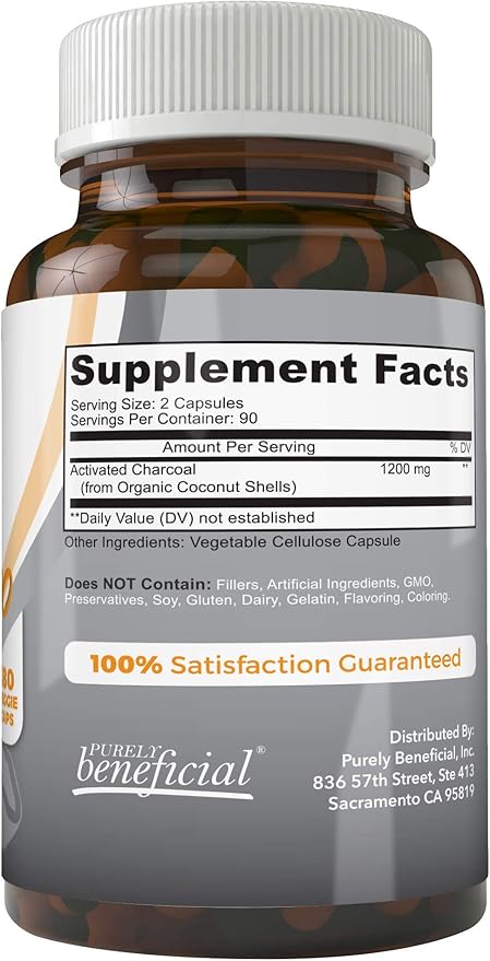 Activated Coconut Charcoal 1200mg, 180 Capsules - Pills for Digestive System, Bloating, Vegan (1bottle)-CasaMuseHome