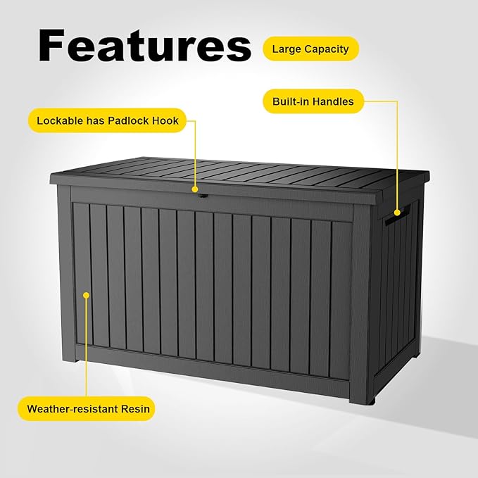 230 Gallon Outdoor Deck Box,Storage Lockable Waterproof Patio Furniture,Garden Tools,Cushions,Pool Accessories Outside Storage Resin Box(Black)-CasaMuseHome