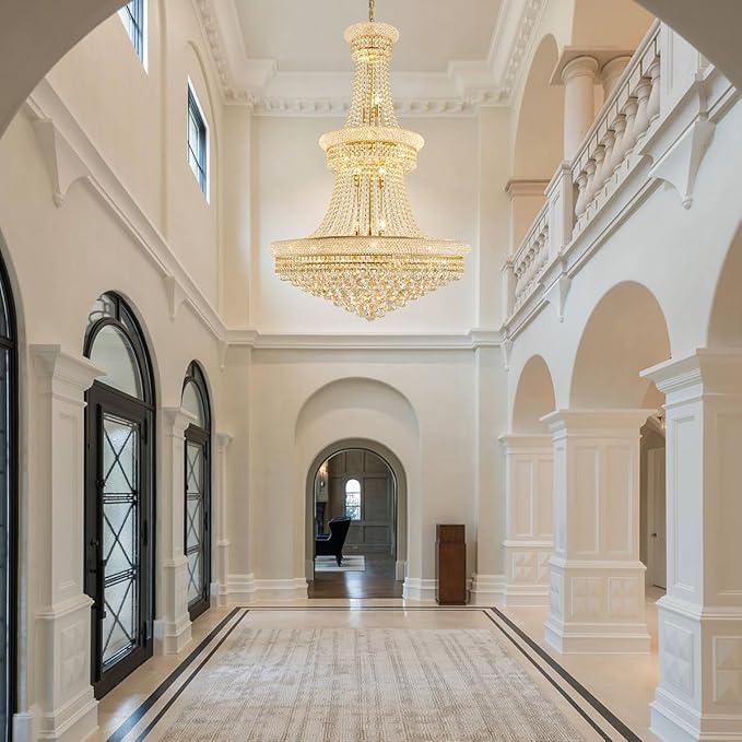 19-Lights High Ceiling Chandelier Modern Gold Crystal Chandeliers Large Foyer Chandelier Fixtures for Staircase Living Room Hallway Entryway (H47 x W31.5)-CasaMuseHome
