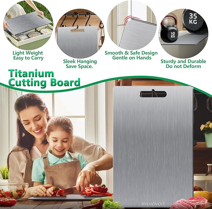 Titanium Cutting Boards for Kitchen [Set of 3], Double Sided Pure Titanium Cutting Board | Easy to Clean | Dishwasher Safe | Food-Grade Raw & Cooked Foods or Outdoor Camping Chopping Board-CasaMuseHome