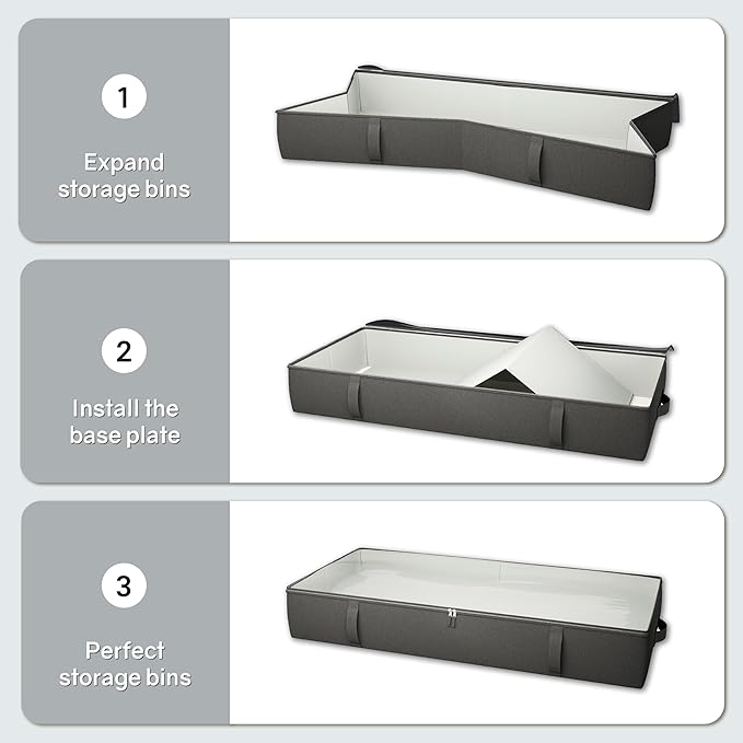 2-Pack Under Bed Storage, 6 Inches Tall Closet Organizers and Storage Bins with Sturdy Sidewalls/Bottom/4 Handles, Black-CasaMuseHome