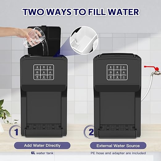 3 in 1 Water Dispenser with Ice Maker, Ice Maker Countertop, Bullet Ice, Crushed Ice, Water Cooler, 44Lbs/24H, 12 Ice/6Min, Self-Cleaning, 4Lbs Ice Storage, Home/Kitchen/Party/RV (Touchscreen)-CasaMuseHome