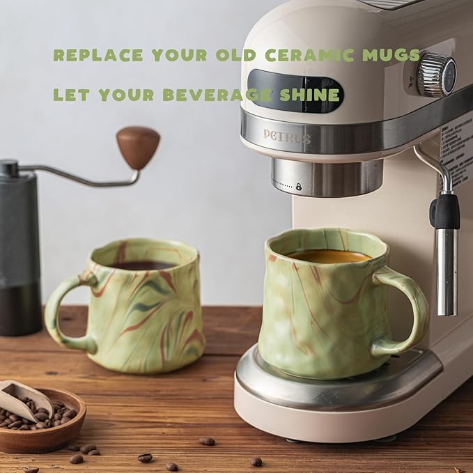 Abstract Art Ceramic Coffee Mugs Set - 1 Pack, Mint Green with Red and White Accents, Handcrafted Design for Modern Kitchen or Office-CasaMuseHome