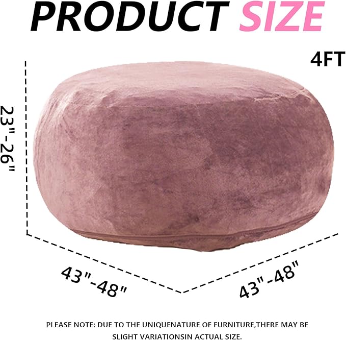 4FT Large Bean Bag Chairs,Big Adult Size Memory Foam Beanbags with Filler Included,Machine Washable Corduroy Cover,Ultra Soft Plush Gaming Bing Bag Puff Chair for Dorm, Living Room & Bedroom (Pink)-CasaMuseHome