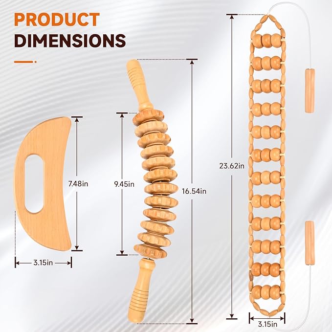 3-in-1 Wood Therapy Massage Tools Lymphatic Drainage Massager Maderoterapia Kit Wooden Gua Sha Massager Body Sculpting Tools for Muscle Pain Relief, Anti-Cellulite, Body Contouring and Shaping-CasaMuseHome