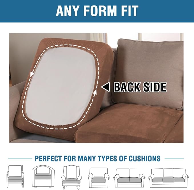 H.VERSAILTEX Velvet Stretch Couch Cushion Cover Plush Cushion Slipcover for Chair Cushion Furniture Protector Seat Cushion Sofa Cover (1 Piece Armchair Cushion Covers, Caramel)-CasaMuseHome
