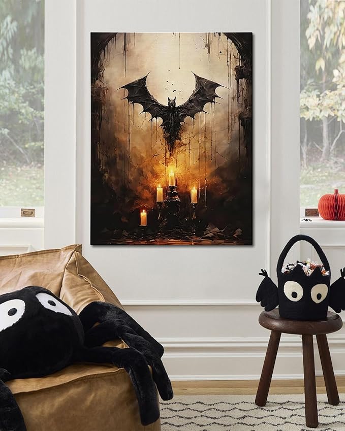 AbcCustomize Halloween Canvas Wall Art - Vintage Moody Bat Poster, Gothic Dark Academia Wall Decor, Spooky Halloween Decor for Farmhouse & Cottage, Fall Decorations Indoor for Living Room & Bedroom-CasaMuseHome