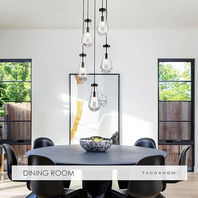 5-Light Raindrop Pendant Light Fixtures, Black Glass Pendant Lighting, Teardrops Modern Hanging Light for Entryway Foyer Kitchen Island Dining Living Room Hallway-CasaMuseHome