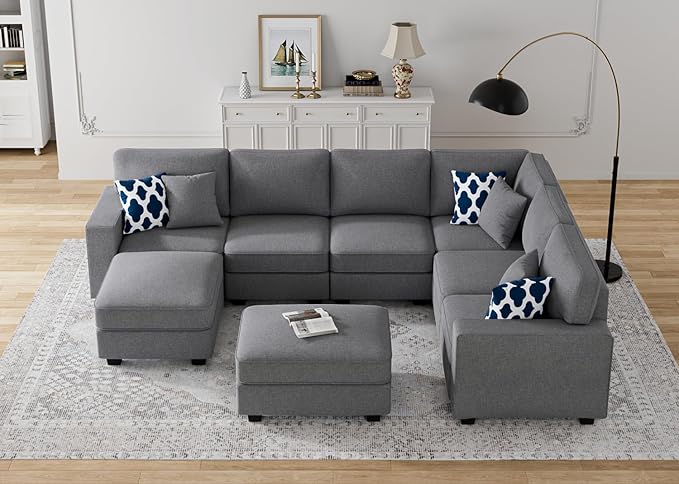 L Lengend Vansen Modular Sectional Sofa U Shaped Couch with Ottoman Modern Reversible Corner Sectional Couch for Living Room (Dark Grey, U Shaped Sofa-3)-CasaMuseHome