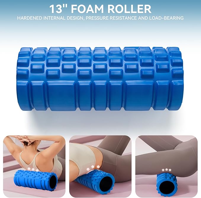 5 in 1 Foam Roller Set for Deep Tissue Muscle Massage, High Density Trigger Point Fitness Patented Exercise Foam Roller, Massage Roller, Massage Ball, Resistance Band, for Whole Body-CasaMuseHome