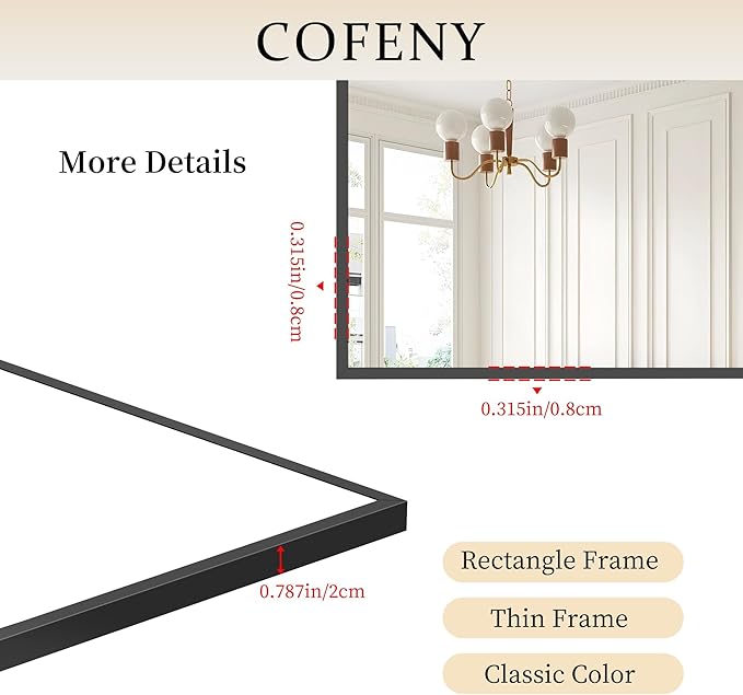 36x72inch Bathroom Mirror, Black Rectangle Mirror with Thin Metal Frame, Large Rectangular Wall Mirrors for Bathroom, Living Roomm, Hair Salon, Big Farmehouse Mirror Hang Horizontal/Vertical-CasaMuseHome