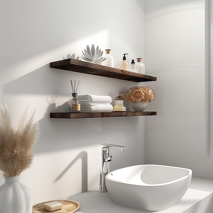 36 Inch Floating Shelves for Wall Rustic Brown Wood Wall Shelves for Bedroom Set of 4-CasaMuseHome