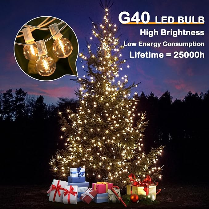 50FT LED G40 Globe String Lights White, Shatterproof Outdoor Patio String Lights 2200K with 50+2 Dimmable Edison Bulbs, Backyard Outdoor Hanging Lights, Bistro Waterproof for Balcony Party Wedding-CasaMuseHome