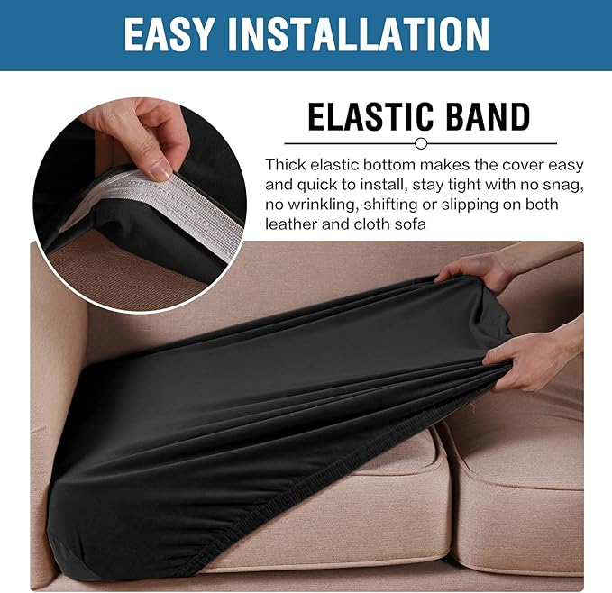 H.VERSAILTEX Velvet Stretch Couch Cushion Cover Plush Cushion Slipcover for Chair Cushion Furniture Protector Seat Cushion Sofa Cover (1 Piece Armchair Cushion Covers, Black)-CasaMuseHome