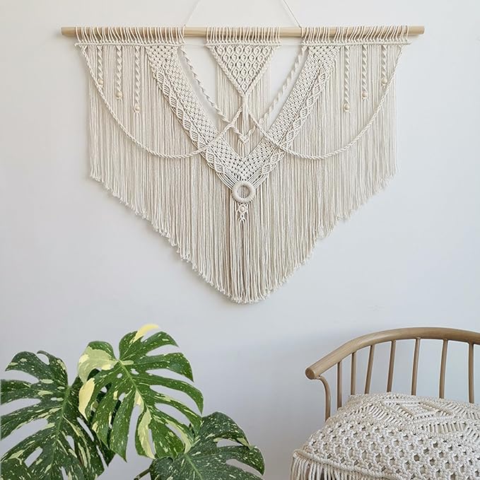 Achart Macrame Wall Hanging Large- Boho Wall Decor- large wall art- Wall Decor Living Room- Macrame Tapestry Boho Decor for Bedroom (Triangle)-CasaMuseHome