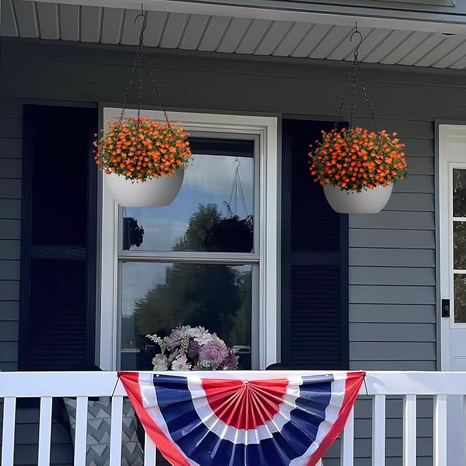 13 inch Hanging Planters for Indoor Plants, 2 Pack Planters for Outdoor Plants with Drainage Holes and Chain, Round Plastic Hanging Baskets, Hanging Flower Pots for Balcony Garden Decor-White-CasaMuseHome