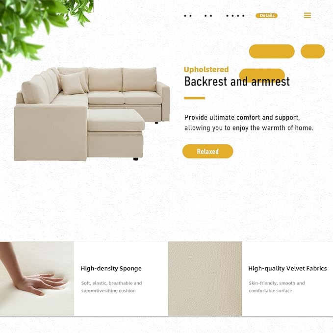 7 - Seater Sofa Bed, Large U - Shaped Modular Sectional Sofa, Oversized Pull - Out Sleeper with Storage for Living Room, Beige-CasaMuseHome