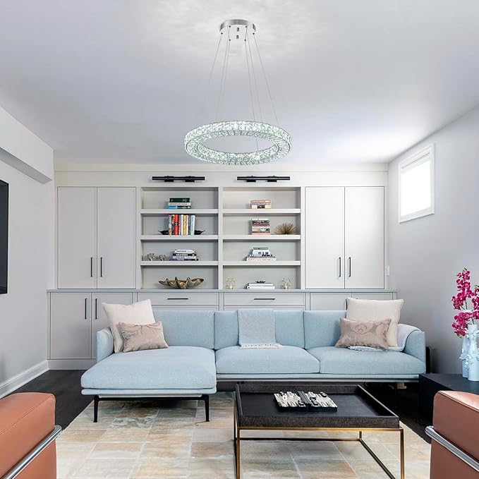 22" Chandelier Crystal Chandeliers Ceiling Light Fixture with Remote Control Flush Mount Ceiling Lights for Living Room Dining Room Bedroom(dimmable)-CasaMuseHome