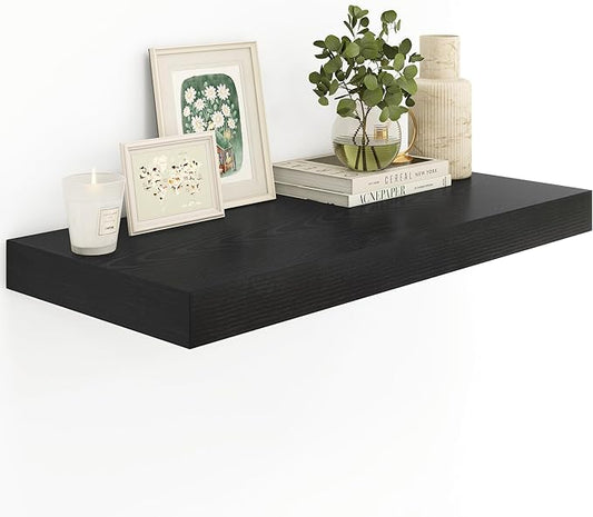 12" Deep Black Floating Shelves,Over Toilet Long Wall Mounted Modern Farmhouse 36 inches,Wall Shelves with Invisible Brackets for Bedroom, Bathroom, Living Room, Kitchen, Set of 1-CasaMuseHome