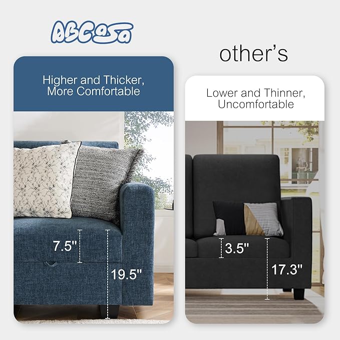 38.5 Oversized Accent Chair with Storage Blue Chenille, Single Modern Accent Sofa Chair with Arms for Apartment Living Room (21" Deep Seat)-CasaMuseHome