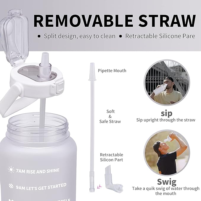 64oz,100oz,128oz Large Motivational Water Bottle with Time Marker, Leakproof & BPA Free Half Gallon Big Water Bottle with Straw Handle Tritan Frosted Water Jug for Gym,Fitness,Outdoor Sports-CasaMuseHome