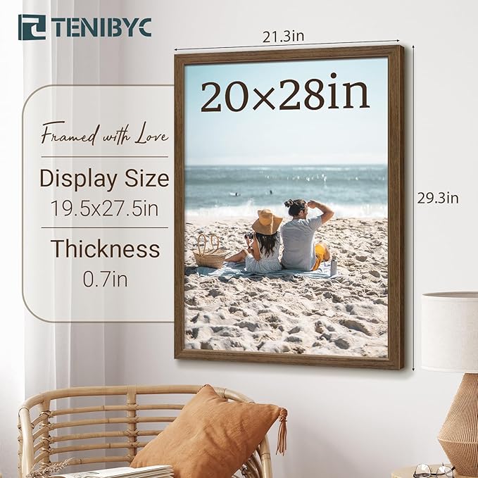 20x28 Picture Frame Set of 3 - Brown Woodgrain, Wood Poster Frame, Gallery Frame - Wall Hanging-CasaMuseHome