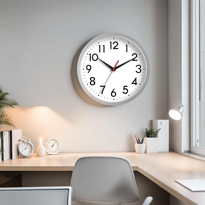 12 Inch Wall Clock Battery Operated Silent Non Ticking Analog Modern Decorative for Office Kitchen Outdoor Living Room Classroom Bedroom Bathroom School(Silver)-CasaMuseHome