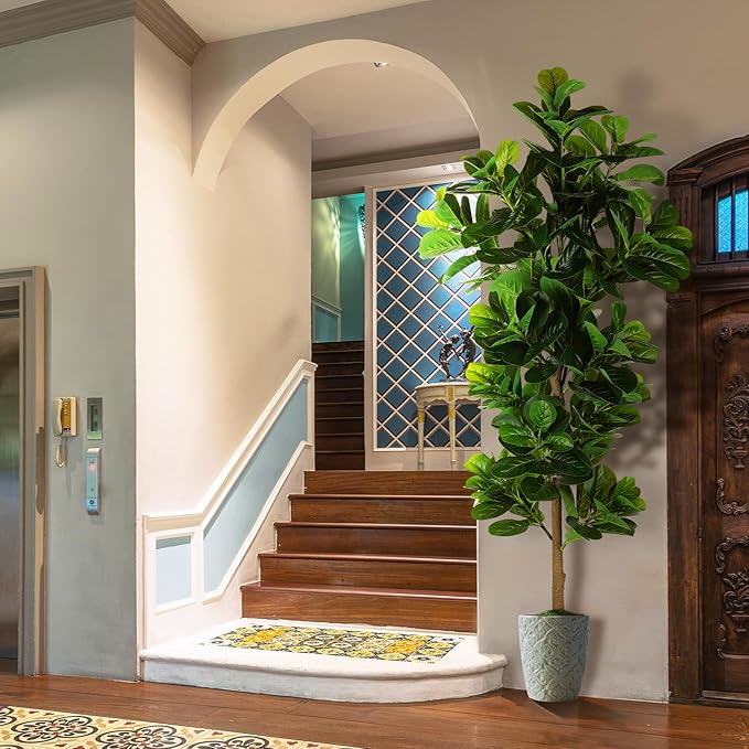 7.3ft Artificial Fiddle Leaf Fig Tree (87in) with Plastic Nursery Pot Faux Tree, Ficus Lyrata Fake Plant for Office House Farmhouse Living Room Home Decor (Indoor/Outdoor)-CasaMuseHome